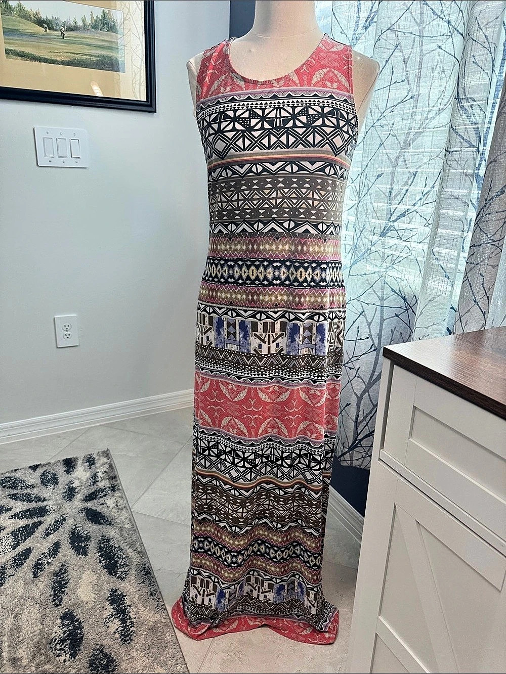chico's Geometric Maxi Dress in Red & Black Like New